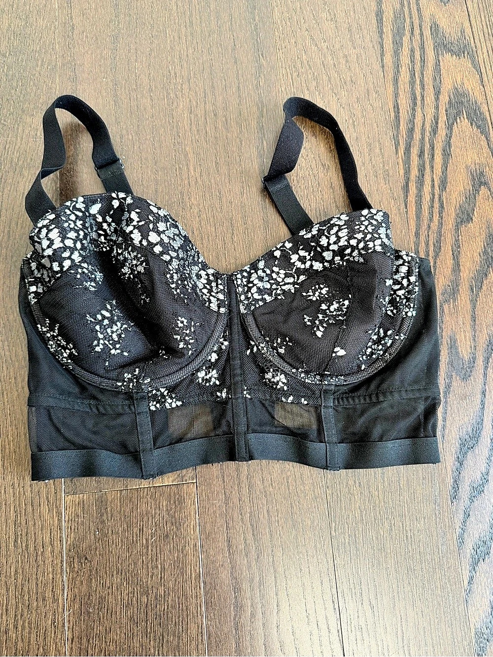 Victoria's Secret Very Sexy Lined Balconet Longline Bra Black & White 34DD/F175